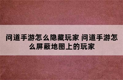 问道手游怎么隐藏玩家 问道手游怎么屏蔽地图上的玩家